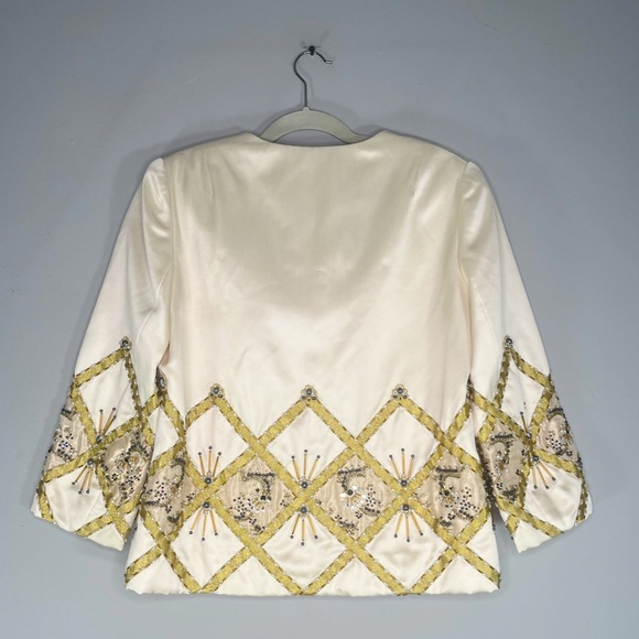 House of De Langhe Vintage Beaded Satin 3/4 Sleeve Blazer Jacket Cream Ivory - Picture 2 of 11